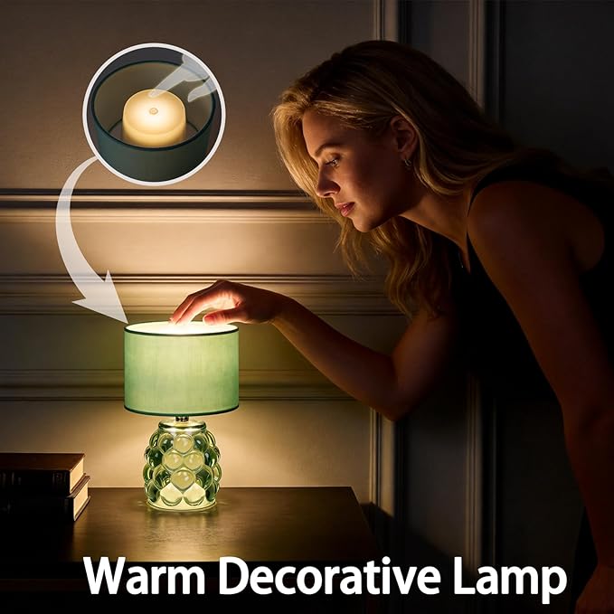 MJ PREMIER Small Rechargeable Lamp Dimmable Cordless Lamps Touch Control 3 Color Changing LED Light Small Battery Operated Wireless Desk Lamp for Home Bedroom, Modern Decor, Ambient Lighting Green