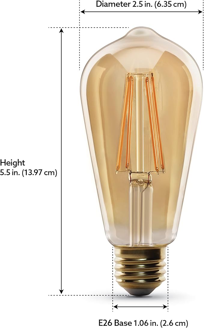 Feit Electric ST1960/FIL/AG 60 Watt Equivalent WiFi Dimmable, No Hub Required, Alexa or Google Assistant ST19 Edison Vintage LED Smart Light Bulb, Yellow, 5.4" H x 2.5" D, 2100K Amber