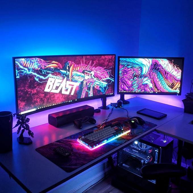 TV Backlight, RGB LED Strip Lights for PC Computer,9.8ft/3m Behind TV Bias Lighting,Music Sync & Timer Function,Dual Control,USB Powered,Gaming Room, Home Theatre Decor