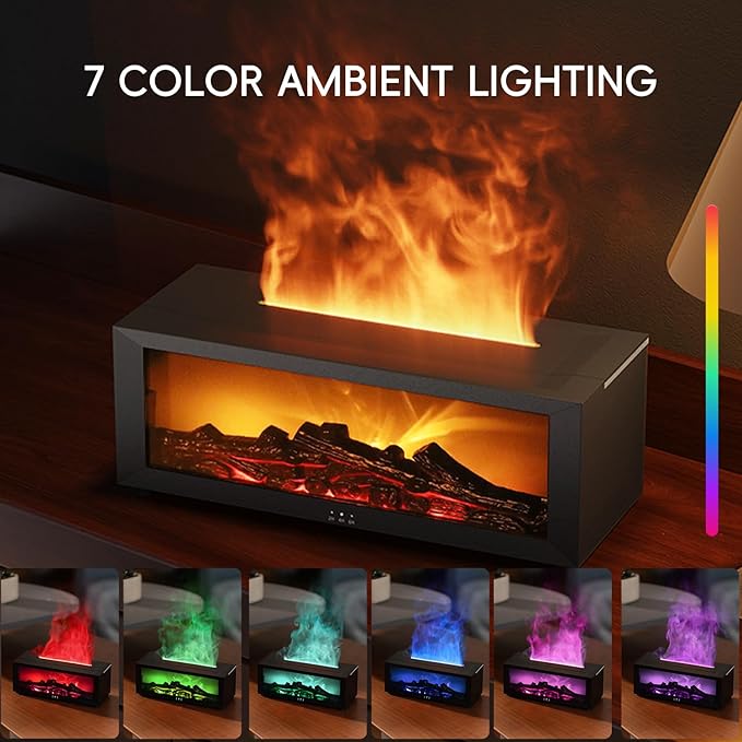 Essential Oil Diffuser, 7 Colors Fireplace Flame Fire Oil Diffuser, 150ml Ultrasonic Aromatherapy Humidifier, Scent Diffuser with Remote Control & Timer for Home,Bedroom,Office,Yoga (White)