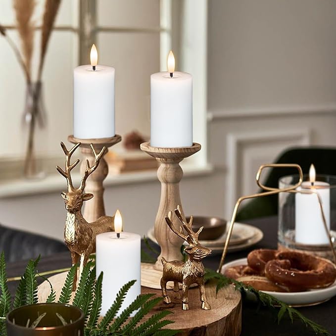 Eldnacele Flameless Pillar Flickering Candles With Remote and Timer - Battery Operated 3D Wick Real Wax LED Set of 6 White - Christmas Holiday Decor Wedding Home Indoor Decorations