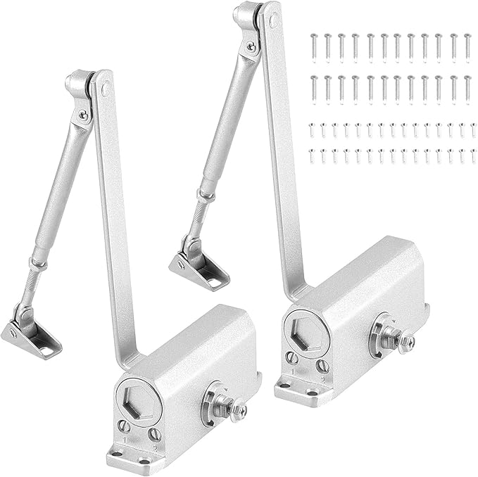 FUNSUEI 2 PCS Size 2 Automatic Door Closer,Adjustable Closing Speed Door Closer with Hold Open for 55-99 Lbs Door for Residential and Light Commercial Doors, Easy Mount