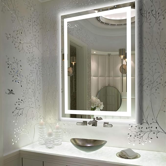 LED Vanity Mirror with Light, 24 x 32 Inch Smart Dimmable Dressing Mirror, Anti-Fog Mirror with CRI 95+ LED, Smart Touch Button, 3 Colors Lights for Wall, Bathroom, Living Room