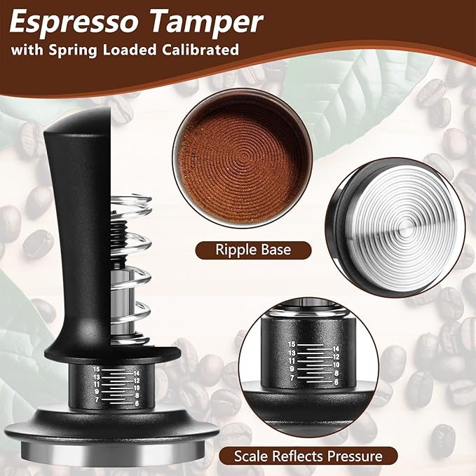 7 PCS Espresso Accessories,Espresso Tamper Tools,WDT Tool Espresso Machine Accessories Kit,Coffee Tamper with Wood Espresso Tamping Station,Distributor,Stirrer,Dosing Funnel,Brush,Puck Screen (58mm)