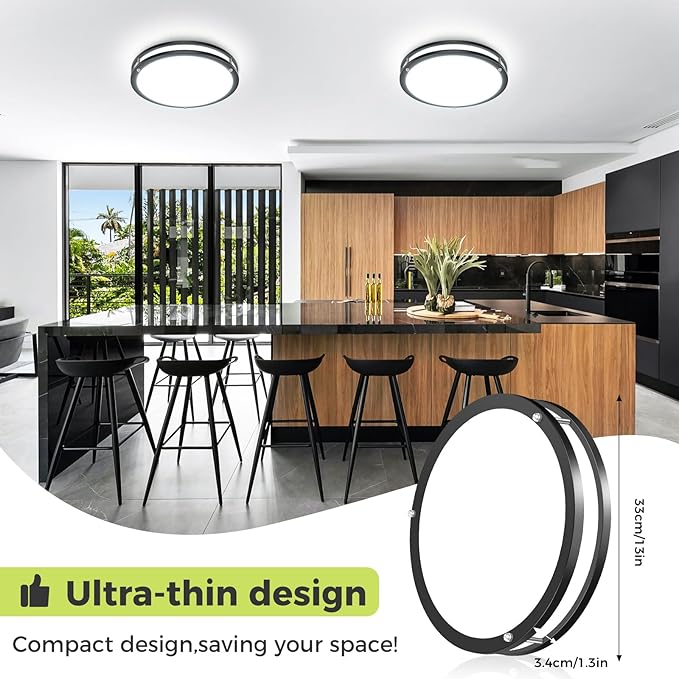 hepside 4 Pack Flush Mount Ceiling Light Fixture, Dimmable & 5CCT Ceiling Light Black, 13inch 24W 3000K 3500K 4000K 5000K 6500K Adjustable Ceiling Lamps for Kitchen Bathroom Bedroom Hallway