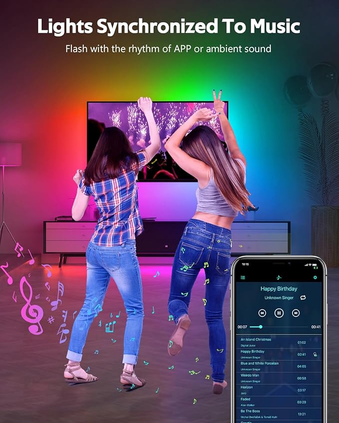 ALITOVE Permanent Outdoor LED Strip Lights 100FT Waterproof 24V RGB IC LED Strip Lights Addressable LED Rope Lights IP67 Music Sync with Remote APP Control for Wall Patio Eave Garden Pool Party Decor