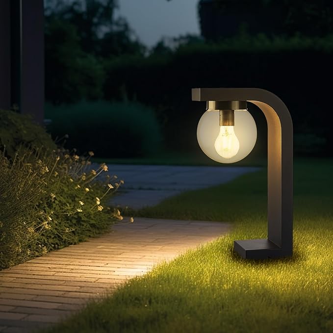 Solar Post Lights Outdoor, Waterproof Pole Light Dusk to Dawn, Remote Control 3 Lighting Modes LED Solar Lamp Exterior Pillar Lantern Acrylic Globe Shade for Porch Garage Garden Pathway