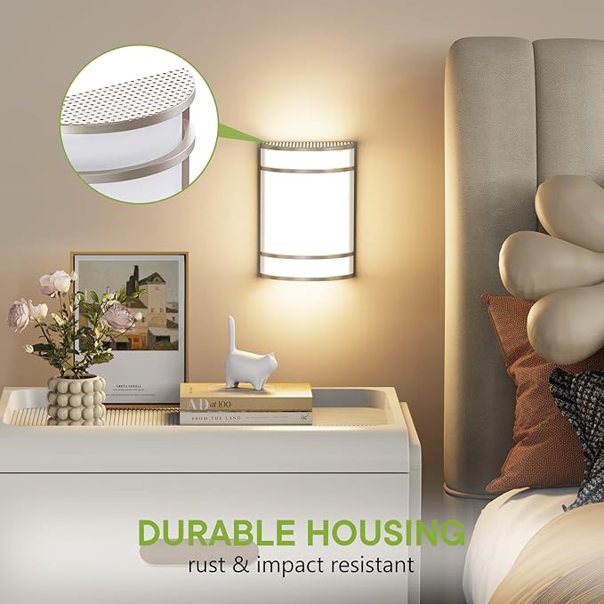 LED Indoor Wall Mount Light Fixture, Brushed Nickel Wall Sconce Lighting, 3000K 4000K 5000K Adjustable, Half Cylinder Hallway Light Fixture for Living Room Bedroom Porch 4 Pack