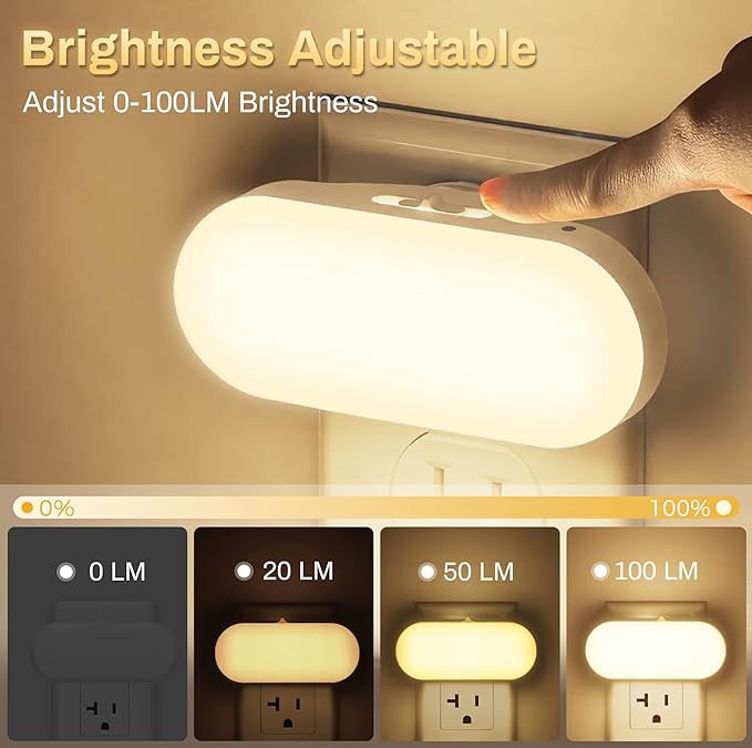DORESshop Night Lights Plug into Wall, [2 Pack] 1W 3000K Led Night Light with Dusk to Dawn Sensor, Dimmable Night Light from 0LM to 100LM for Bathroom Hallway Bedroom Kids Room Stairway