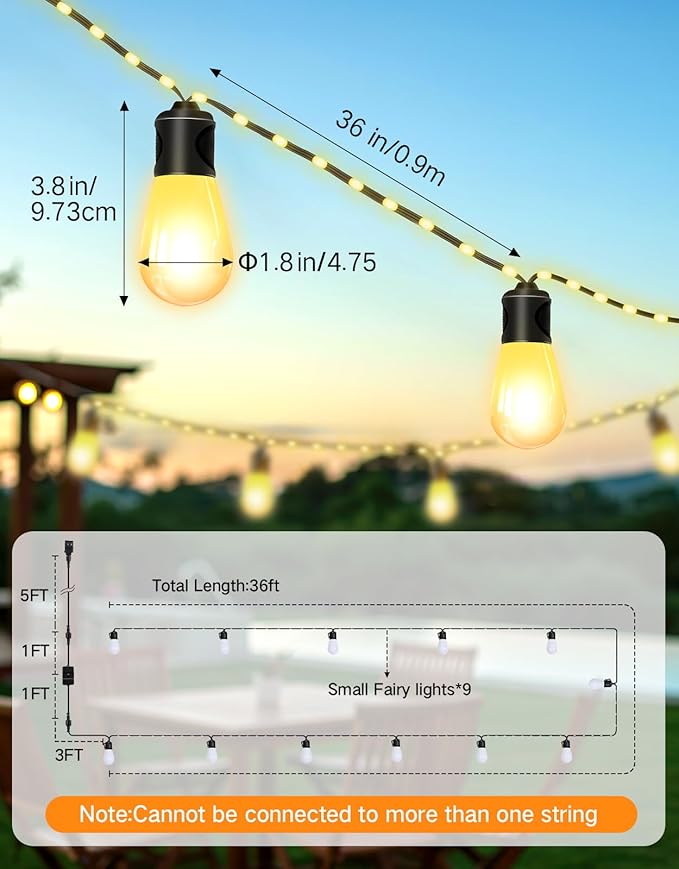 OUTON Outdoor String Lights, 46FT Smart AI RGB Patio Lights with Individual Bulb Control, APP Remote Voice Control, Works with Alexa and Google Assistant, IP65 Waterproof, Dimmable for Backyard Party