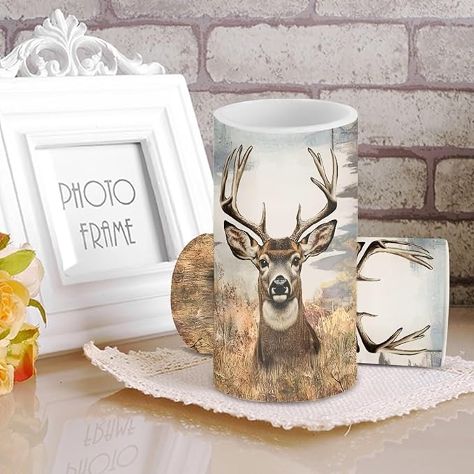 Deer Flameless Candles 2 Pack 6 x 3 inch Battery Operated Candles with Multicolor Timer Remote Control LED Fake Candles for Warm Light Dinner Table Home Decor