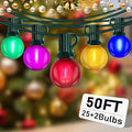 50Ft G40 LED Multicolor Christmas Lights Outdoor, Shatterproof Frosted Globe String Lights with 27 Ceramic Bulbs(2 Spare), Waterproof Hanging Patio Lights for Bistro Porch Party Holiday Decorations