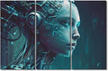 Binary Code Wall Art 3 Panel Artificial Intelligence Pictures Female Robot Wall Art Modern Artwork Home Wall Decor for Living Room Framed Gallery-Wrapped Ready to Hang, 42" Wx28 H