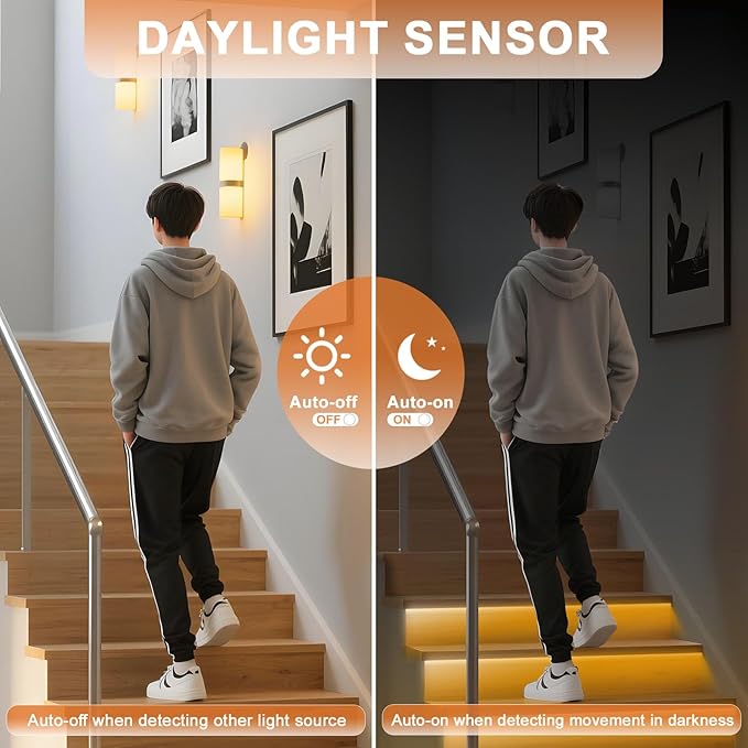 Smart Motion Sensor Stair Light for Indoor, No Wiring Required 40 inches Long COB LED Stair Lights Indoor with Remote Controller (Warm White 3000K,16 Stairs)