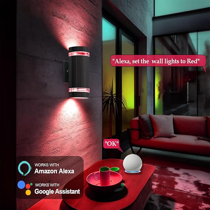 Up and Down Outdoor Wall Lights- Outdoor Lighting Fixtures,RGB Color Changing, App & Voice Control, ETL Listed, Front Door Light Fixture 6500K, Smart Exterior Lights for House, Porch, Garage