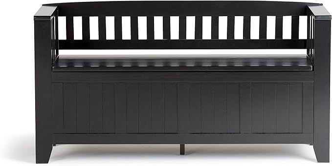 SIMPLIHOME Acadian Solid Wood 48 inch Wide Storage Bench that Seats 2 and 36 inch Wide Storage Cabinet in Black for the Living Room, Entryway, and Family Room, Transitional Style