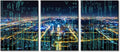 TUMOVO 3 Panel Modern City with Wireless Network Connection Canvas Wall Art Technology Science Poster Artwork Pictures Black and White Wall Art Stretched and Framed Ready to Hang (36" Wx16 H)