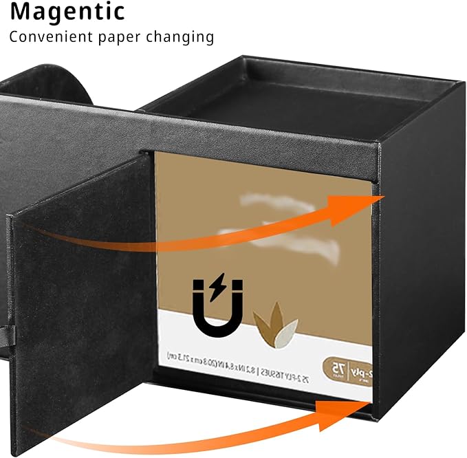 Leather Square Tissue Box Cover with Storage Tray,Cube Tissue Box Holder,Modern Facial Paper Organizer with Remote Control Holder for Bathroom,Vanity Countertop,End Table NightStand Home Office.Black