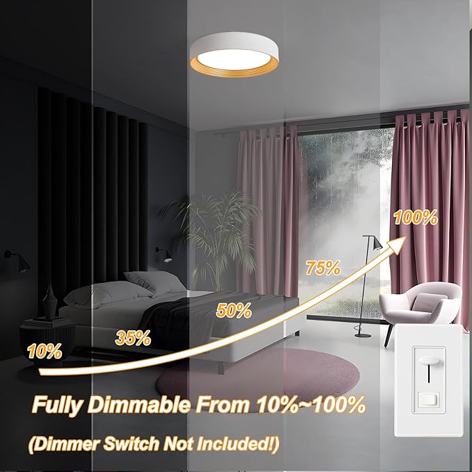Dimmable Modern LED Flush Mount Ceiling Light,15.7 Inch 5CCT 36W/3000K-6000K,Minimalist Round White and Gold Close to Ceiling Lighting Fixtures for Bedrooms,Dining Rooms,Living Room,Kitchens
