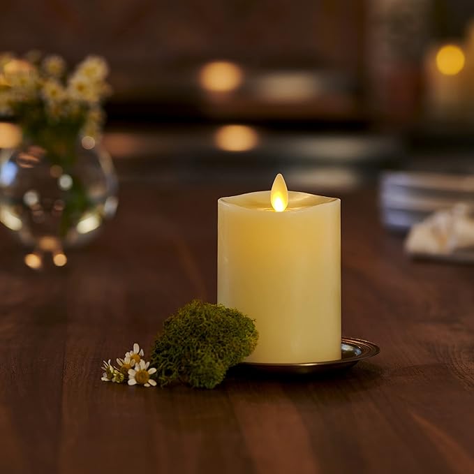 Luminara Realistic Artificial Moving Flame Pillar Candle - Moving Flame LED Battery Operated Lights - Unscented - Remote Ready - Remote Sold Separately - Ivory - 3" x 4.5"
