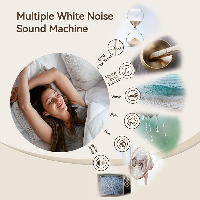 Vivilumens Birthday Gifts for Women 6 in 1 Bedside Lamps with Wireless Charger Bluetooth Speaker White Noise Machine Timer Setting Dimmable Touch Personalized Night Light with Phone Holder(Pink