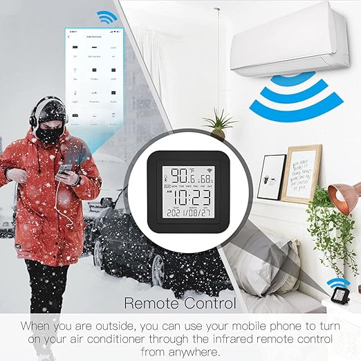 MOES Smart Temperature Humidity Monitor with IR Remote Control, Tuya WiFi Temperature Humidity Sensor with LCD Display for Home House Greenhouse Home Pet Garage, Compatible with Alexa