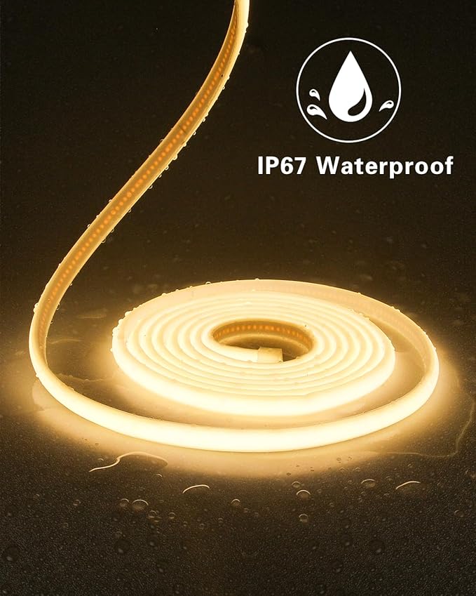 Aclorol COB LED Strip Light 10FT Warm White 3000K IP67 Waterproof LED Strip Lights 5V USB Powered Dimmable Tape Light with Timer for Bedroom Bookshelf Wardrobe Shower Niche Lighting DIY Lighting