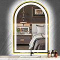 24 x 32 Inch Gold Arch LED Lighted Vanity Mirror for Bathroom Wall Makeup Desk Table Gold Arched Mirror with Lights AntiFog 3 Color Dimmable Bathroom 32in Gold Arched Smart Light up Mirror