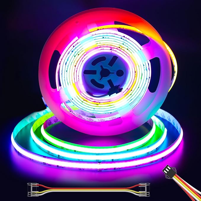 RGB Smart IC COB LED Strip Light 18ft Addressable Chasing Color 12V LED Light Strip Multicolored Flexible RGB Lights for Party, Decoration, Home DIY Lighting Projects(NO Adapter or Controller)