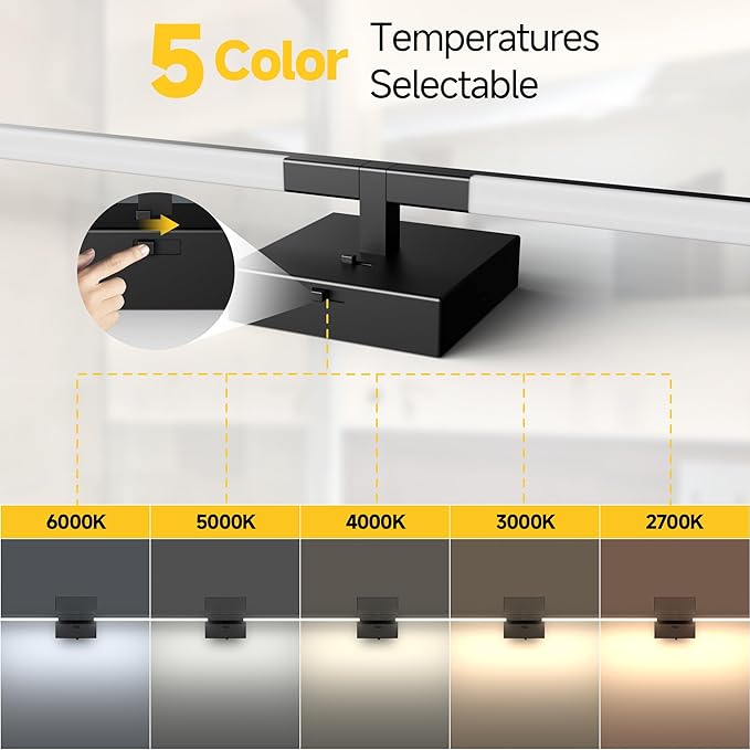 Vanity Lights 32 inch, 4-Level Brightness Built-in Dimmer, 18.5W Dimmable 5CCT Bathroom Light Fixtures Over Mirror, Black Vanity Lights for Bathroom Mirror Bedroom-FCC & ETL Certified