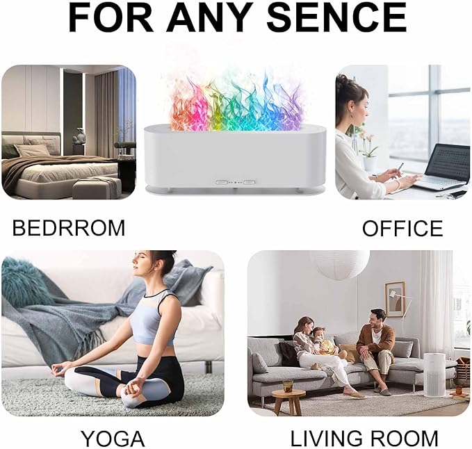 2025 Upgraded Flame Fire Diffuser Humidifier, 7 Colors Changing Oil Diffuser, Ultra-Quiet Aroma Essential Oils Aromatherapy Diffusers for Large Room, Bedroom, Office(200ml Auto Off,Timeable,12Hrs)