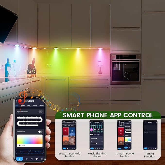 Dream Color Under Cabinet Lights, AIBOO Color Changing Puck Lights Dimmable with Remote Control & APP Control, Music Sync Multicolor Under Cabinet Lighting 24V for Cabinets, Counters, Shelves(15 Pack)