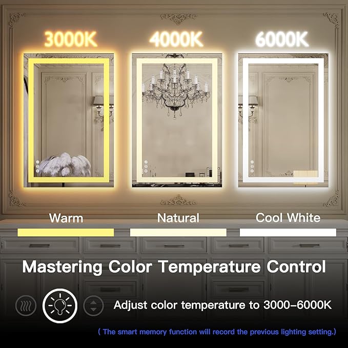 ISKM 20'' x 28'' LED Mirror for Bathroom Lighted Vanity Mirror for Wall Front Lights + Backlit LED Bathroom Mirror Anti-Fog Tempered Glass ETL Listed