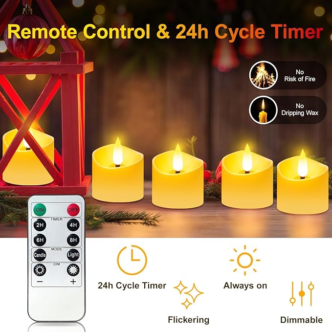 YiaMia 12 Pack Upgraded Rechargeable Tea Lights with Magnetic Wireless Charging Base, Flameless LED Candles with Remote and Timer, 100+H Battery Operated Candles for Votive Wedding Halloween Christmas