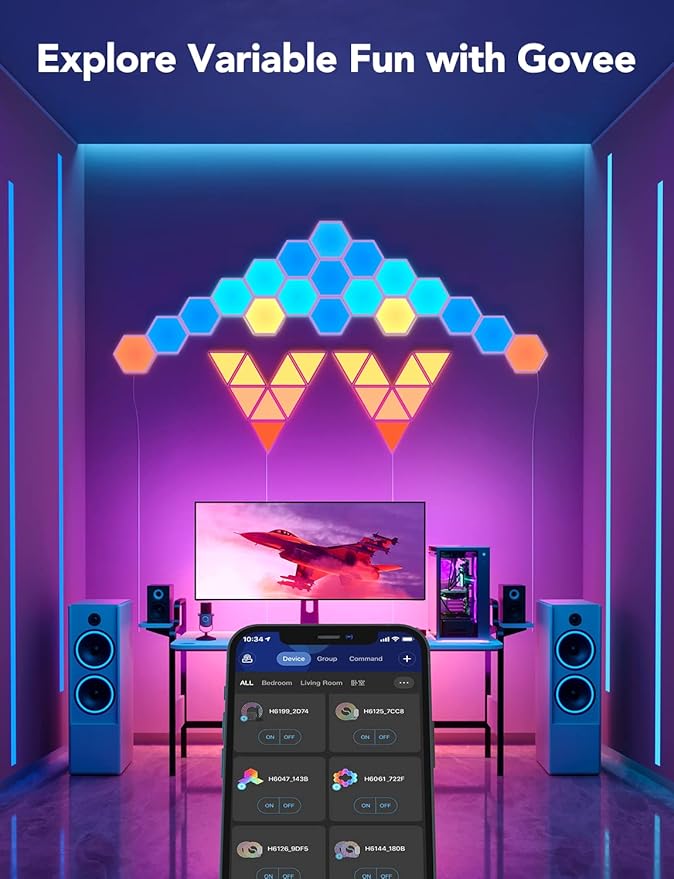 Govee RGBIC LED Lights, Wi-Fi Smart Home Creative Wall Lights with Music Sync, Compatible with Alexa Google Assistant for Indoor Gaming Decor