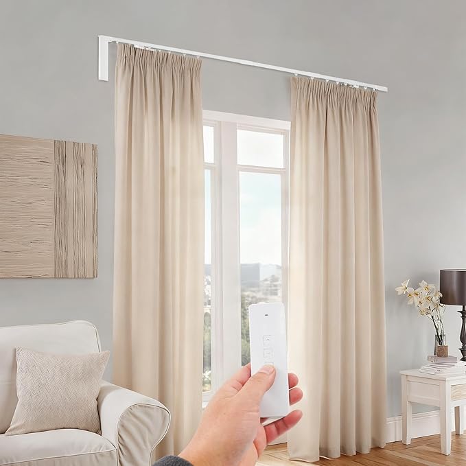 Smart Electric Curtain Track System, 47''-87'' Telescoping Motorized Curtain Rail Works, Remote & WiFi Control Curtains Rod, 88LB Load, Ceiling Mount Automatic Curtain Opener, Quiet Motor