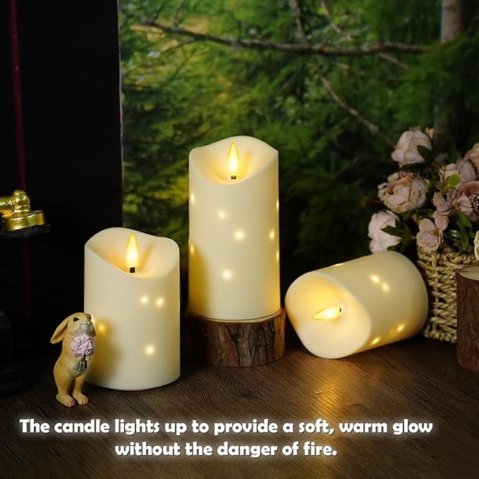 Outdoor Waterproof Flickering Flameless Candles with Embedded Star String,2Pcs LED Pillar Candles Battery Operated with Remote and Timers for Courtyard,Porch,Camping,Holiday Decoration(Ivory)