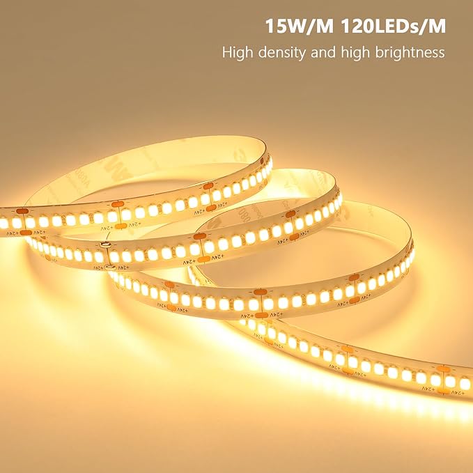 24V LED Strip Light Kit 32.8ft, 3000K Warm White Cuttable Flexible LED Tape Lights, SMD 2835 150W with Power Supply for Bedroom, Commercial, Kitchen, Living Room Ceiling