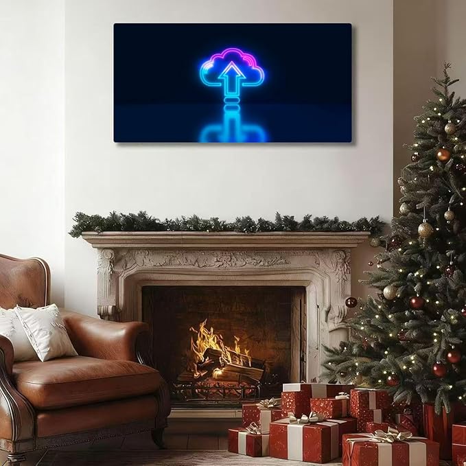 Wibinuki Wall Art Wall Decor Wall Paintings Neon cloud upload da neon sign in blue reflection Cloud for Living Room Bedroom Bathroom Home Decor Can Be Hung Directly 20"x 40"