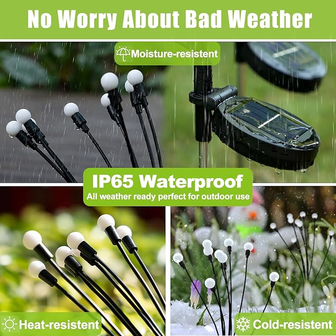 Flumy Solar Garden Lights Outdoor - 8 Pack 64 LED Firefly Lights Waterproof, Garden Decorations for Yard Patio Pathway Lawn Outside, Unique Gifts for Grandma Women, Solar Decor Warm White