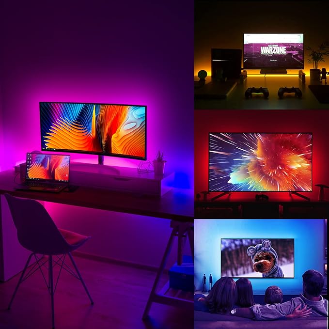 Dalattin LED Backlight, 16.4ft RGB USB Led Lights for 65-80 Inch TVs, Music Sync Bluetooth with Remote Control, Ambient Behind TV Led Lighting