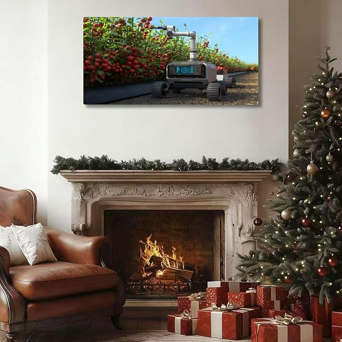 Wibinuki Wall Art Wall Decor Wall Paintings Robot is picking tomoes in a tomo garden, Agricultural robots work for Living Room Bedroom Bathroom Home Decor Can Be Hung Directly 20"x 40"