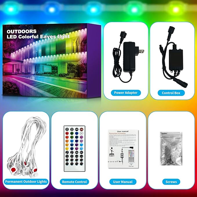 XINKAITE 100FT Permanent Outdoor Lights with 50 LEDs - Smart RGB+IC with 16 Million DIY Colors, IP67 Waterproof, App & Remote Control, Hundreds of Dynamic & Scene Modes for Holidays, Christmas & Home