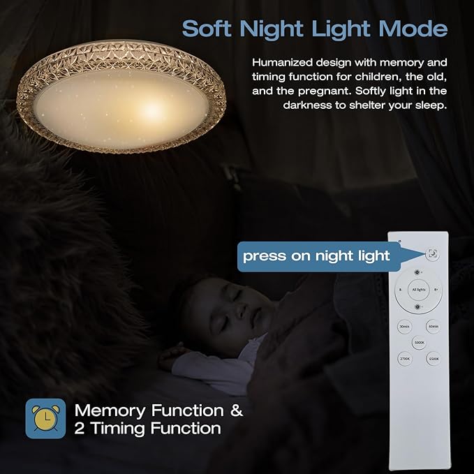 OOWOLF LED Ceiling Light, 40W 15.4 Inch Dimmable Ceiling Light Brightness Adjustable LED Fixture Lamp Modern Ceiling Lamp Close to Ceiling Lights for Bedroom Kitchen Living Room Lighting, 3000-6000K