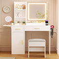 Vanity Desk with Mirror and Lights & Extral Foldable Desk, 31.5" & 39.3" Makeup Vanity Table with 4 Drawers and 3 Open Shelves, Dressing Table for Bedroom, White