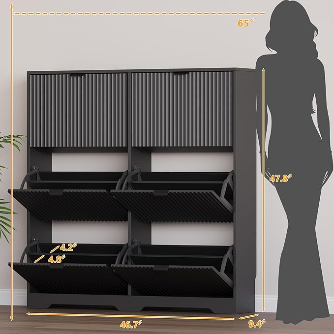 Large Shoe Cabinet for Entryway, Tall Narrow Shoe Storage Cabinet with 6 Flip Drawers and Adjustable Shelves, Shoe Rack Cabinet Organizer for Hallway, Foyer, Small Apartment