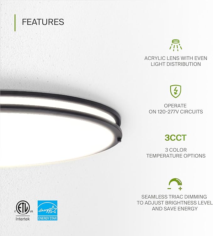 ASD LED 32" Oval Flush Mount Lighting, Close to Ceiling Light Fixture | 3CCT, Dimmable, Energy Star, ETL Listed | 45W 3750LM 3000-5000K 100-277V | Low Profile Double Ring Lamp | Dark Bronze, 2 Pack