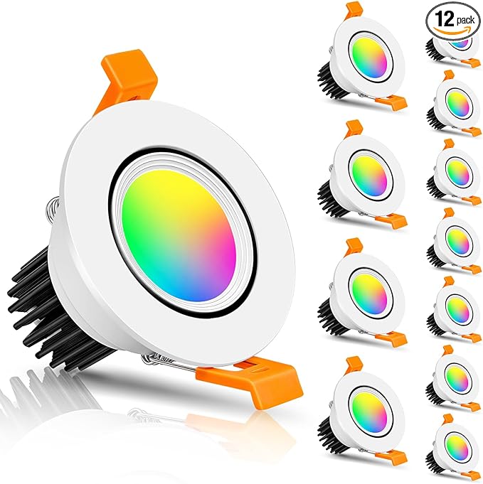 Smart WiFi 2 Inch LED Downlight 5W 120V, RGBCW Color Changing Recessed Light, Dimmable COB 2700K-5000K, Compatible with Alexa/Google, LED Can Lights with Driver, 12 Pack