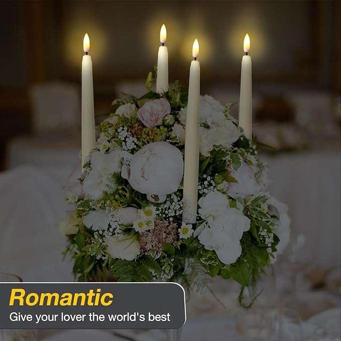 Reginary 48 Pcs Flameless Taper Candles with 4 Remote, Battery Operated Flickering Flameless Taper Candles 3D Wick Fire LED Faux Wax Lights for Wedding Christmas Holiday (Ivory,9.65 Inches)