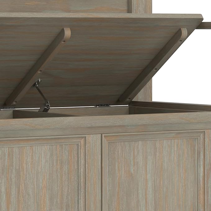 SIMPLIHOME Amherst Entryway Storage Bench - 36 inch Wide Solid Wood Hallway Bench in Distressed Grey, Transitional Bench for Entry or Mudroom with Lift-Up Lid, Storage Compartments and X-Back Detail